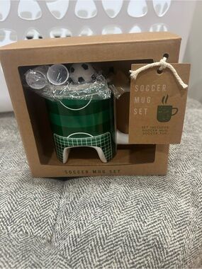 Soccer Mug Set - Green Striped Goal Design gift for goalie or soccer player